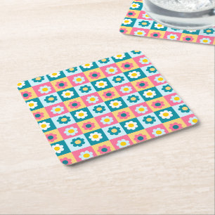 Dessous-de-verre Carré En Papier Motif de fleurs pastel colorées rétro mignon