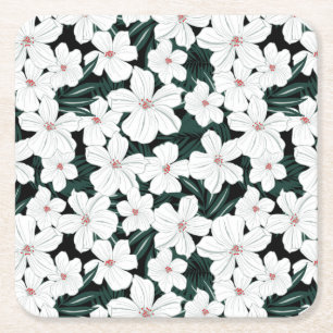 Dessous-de-verre Carré En Papier Motif de fleurs tropical blanc