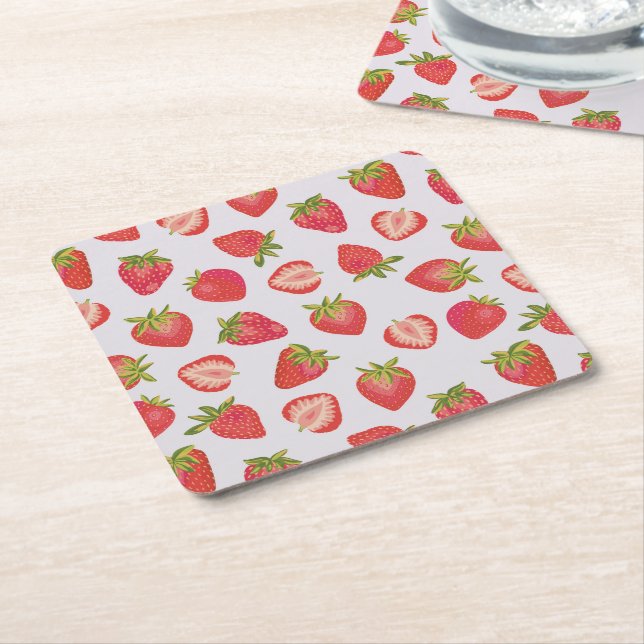 Dessous-de-verre Carré En Papier Motif de fraise rouge rose (Incliné)