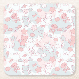 Dessous-de-verre Carré En Papier motif de kawaii avec le griffonnage