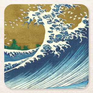 Dessous-de-verre Carré En Papier Motif de la Grande Vague de Hokusai : Art Ukiyo-e