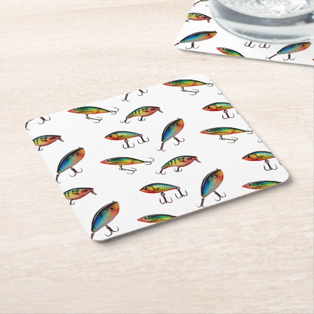 Dessous-de-verre Carré En Papier Motif de leurre de pêche (Incliné)