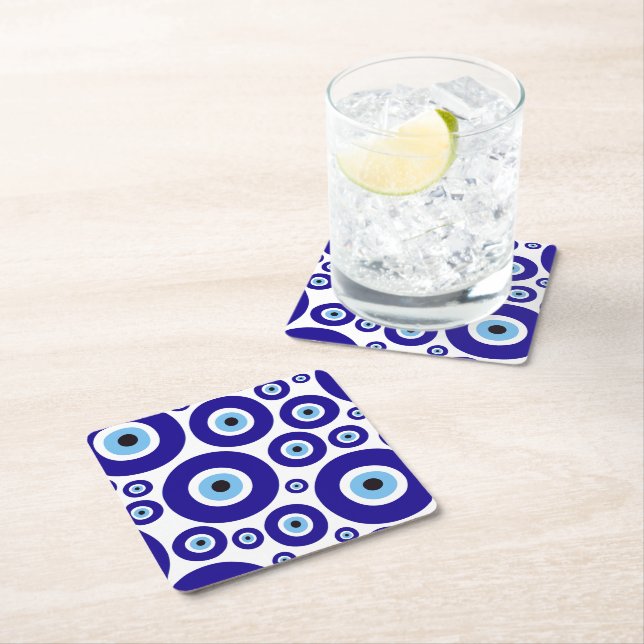 Dessous-de-verre Carré En Papier Motif de l'œil maléfique, Œil grec, Œil turc, Naza (En situation)
