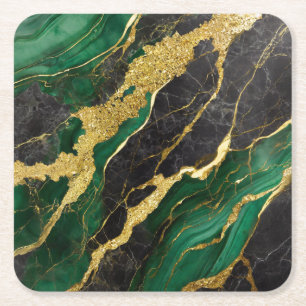 Dessous-de-verre Carré En Papier Motif de marbre vert avec or