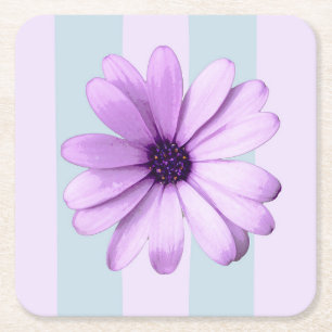 Dessous-de-verre Carré En Papier motif de marguerite rayée de bleu et de violet