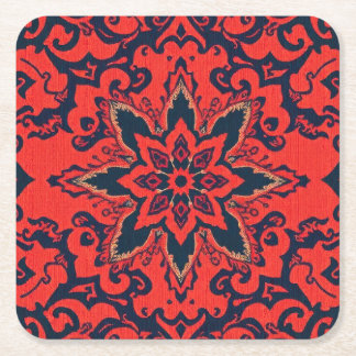 Dessous-de-verre Carré En Papier Motif de médaillon persan orné rouge bleu de luxe