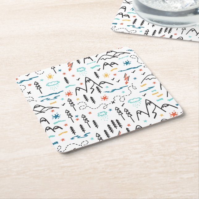 Dessous-de-verre Carré En Papier Motif de montagne (Incliné)
