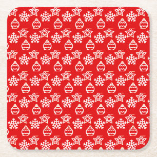 Dessous-de-verre Carré En Papier Motif de Noël élégant sur fond rouge