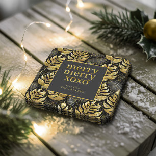 Dessous-de-verre Carré En Papier Motif de Noël en or noir #29 ID1009