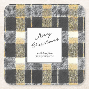 Dessous-de-verre Carré En Papier Motif de Noël en or noir n° 7 ID1009