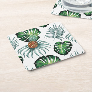 Dessous-de-verre Carré En Papier Motif de palmier de jungle à l'aquarelle tropicale