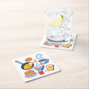 Dessous-de-verre Carré En Papier Motif de petit déjeuner mignon – Nourriture Kawaii