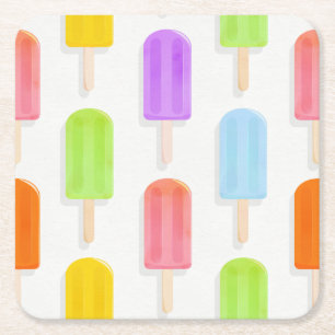 Dessous-de-verre Carré En Papier Motif de Popsicles arc-en-ciel d'été