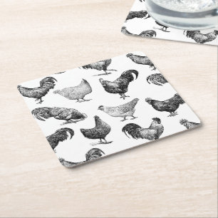 Dessous-de-verre Carré En Papier Motif de poulet de la ferme Retro Country