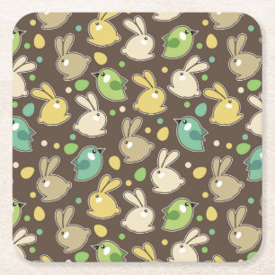 Dessous-de-verre Carré En Papier motif de ressort avec des oeufs de pâques, oiseau