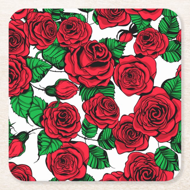 Dessous-de-verre Carré En Papier Motif de roses rouges (Devant)