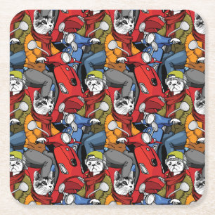 Dessous-de-verre Carré En Papier Motif de scooter de chats et de chiens