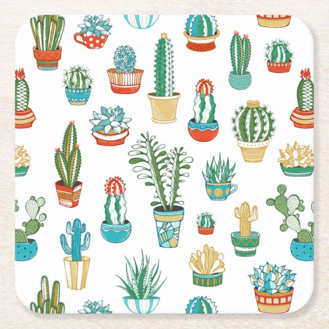 Dessous-de-verre Carré En Papier Motif de Succulents (Devant)