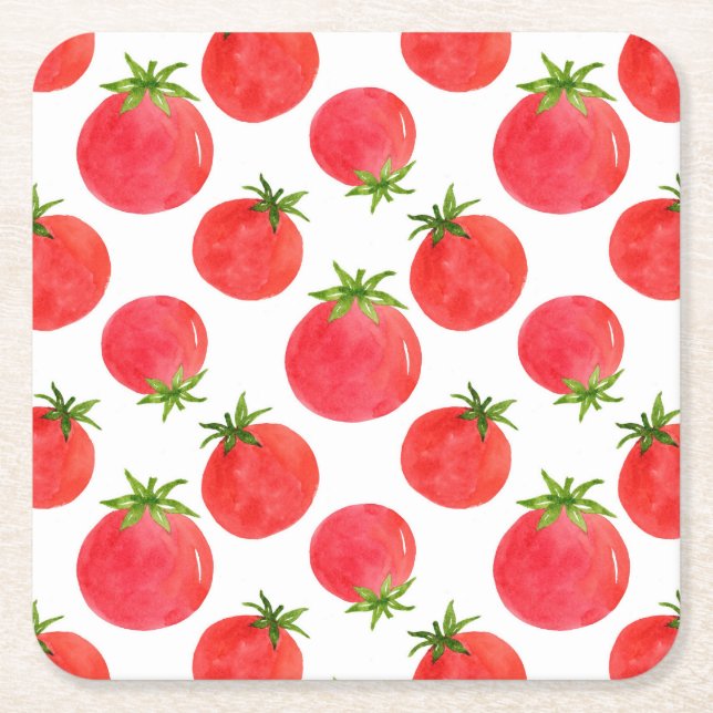 Dessous-de-verre Carré En Papier Motif de tomates aquarelle (Devant)