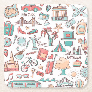 Dessous-de-verre Carré En Papier Motif de touristes en pastel
