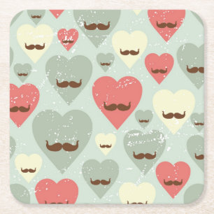Dessous-de-verre Carré En Papier Motif de Valentine avec le coeur et la moustache