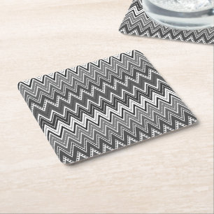 Dessous-de-verre Carré En Papier Motif de zigzag géométrique noir et blanc