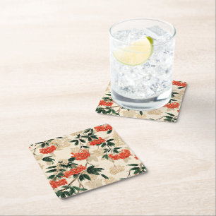 Dessous-de-verre Carré En Papier Motif décoratif rouge et blanc Berry