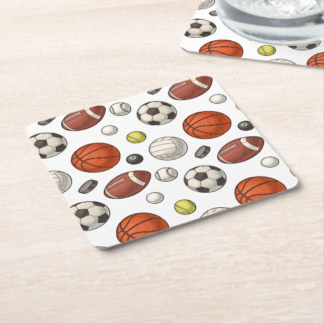 Dessous-de-verre Carré En Papier Motif d'équipements sportifs (Incliné)