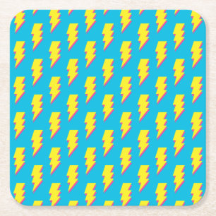 Dessous-de-verre Carré En Papier motif des années 80/90's Fun Blue Yellow Bolt Neon