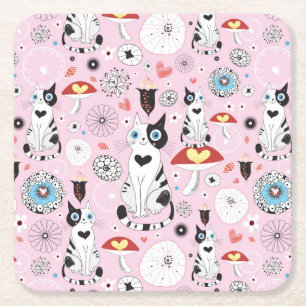 Dessous-de-verre Carré En Papier motif des chats et des fleurs