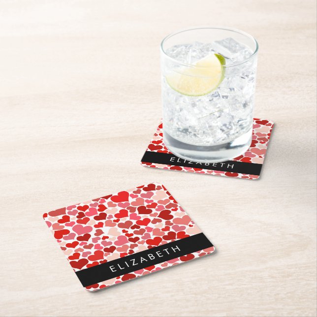 Dessous-de-verre Carré En Papier Motif Des Coeurs, Coeurs Rouges, Amour, Votre Nom (En situation)