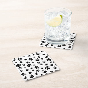 Dessous-de-verre Carré En Papier Motif des pattes, pattes de chien, noir et blanc