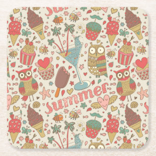 Dessous-de-verre Carré En Papier Motif D'Été Avec Glace