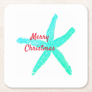 Dessous-de-verre Carré En Papier Motif d'étoiles de mer Rouge Vert Joyeux Noël