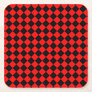 Dessous-de-verre Carré En Papier Motif diamant à carreaux rouge et noir
