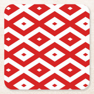 Dessous-de-verre Carré En Papier Motif diamant rouge et blanc