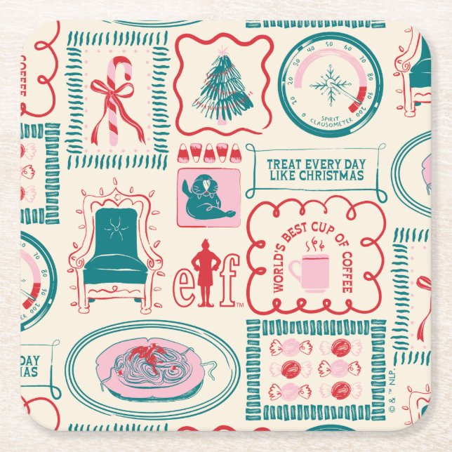 Dessous-de-verre Carré En Papier Motif d'icône Elf Holiday (Devant)