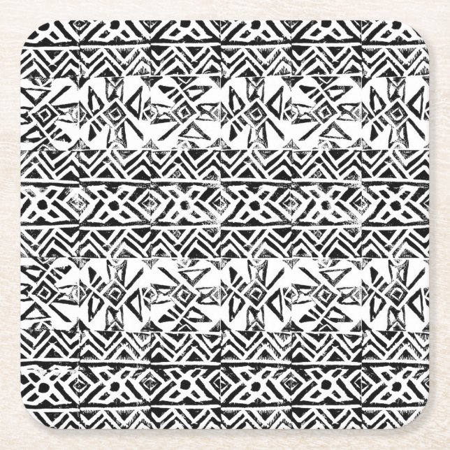 Dessous-de-verre Carré En Papier Motif d'impression d'encre maya tribal (Devant)