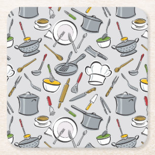 Dessous-de-verre Carré En Papier Motif d'outils de cuisine