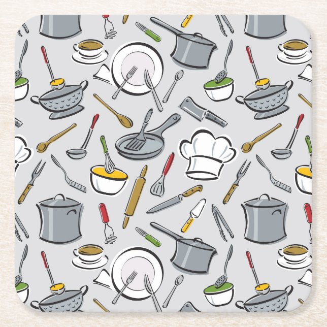 Dessous-de-verre Carré En Papier Motif d'outils de cuisine (Devant)