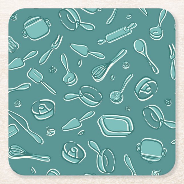 Dessous-de-verre Carré En Papier Motif d'ustensiles de cuisine (Devant)