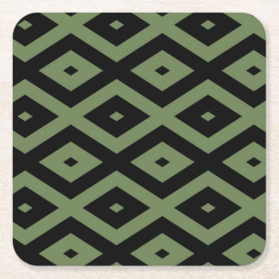 Dessous-de-verre Carré En Papier Motif en diamant vert olive et noir