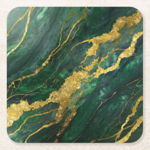 Dessous-de-verre Carré En Papier Motif en marbre vert avec or