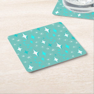 Dessous-de-verre Carré En Papier Motif étoile en sarcelle et blanc rétro