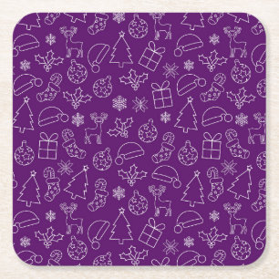 Dessous-de-verre Carré En Papier Motif festif de Noël hivernal violet et blanc