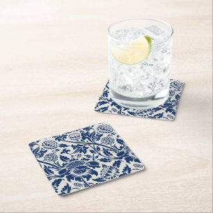 Dessous-de-verre Carré En Papier Motif floral bleu complexe sur fond clair