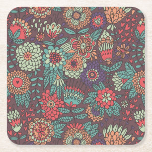 Dessous-de-verre Carré En Papier Motif floral coloré dans le style de bande