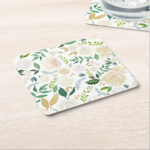 Dessous-de-verre Carré En Papier Motif floral crème et ivoire avec Parties scintill