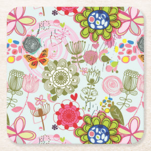 Dessous-de-verre Carré En Papier Motif floral dans le rétro style 2