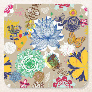 Dessous-de-verre Carré En Papier Motif floral dans le rétro style 3